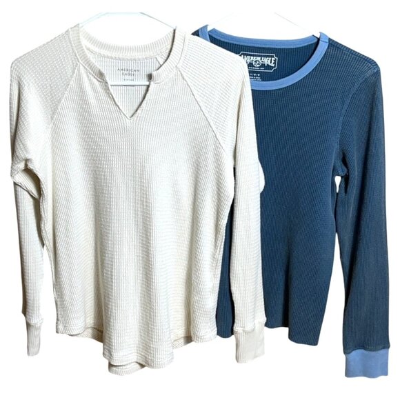 American Eagle 2 Shirts Bundle Waffle Pullover Basic Lounge Unisex Womens S&L - Picture 1 of 6